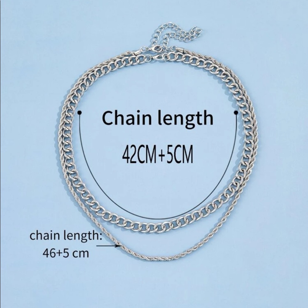 2 Piece Double Layered Dainty Silver Chain Link Necklace New - Picture 4 of 5